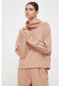 DKNY - Dkny bluza damska kolor brązowy gładka. Kolor: brązowy. Materiał: dzianina. Długość rękawa: raglanowy rękaw. Wzór: gładki #1