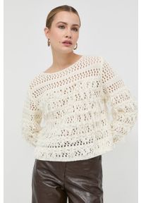 TwinSet - Twinset sweter z domieszką wełny damski kolor beżowy lekki. Kolor: beżowy. Materiał: wełna #1
