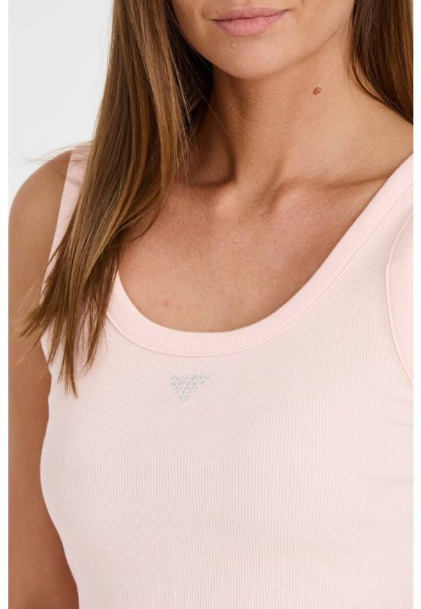 Guess - GUESS Różowy damski top Triangle Bling Rib Tank, Rozmiar S. Kolor: różowy