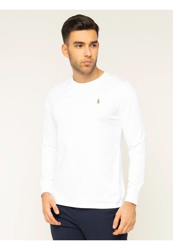 Polo Ralph Lauren Longsleeve 710760121 Biały Slim Fit. Typ kołnierza: polo. Kolor: biały. Materiał: bawełna. Długość rękawa: długi rękaw