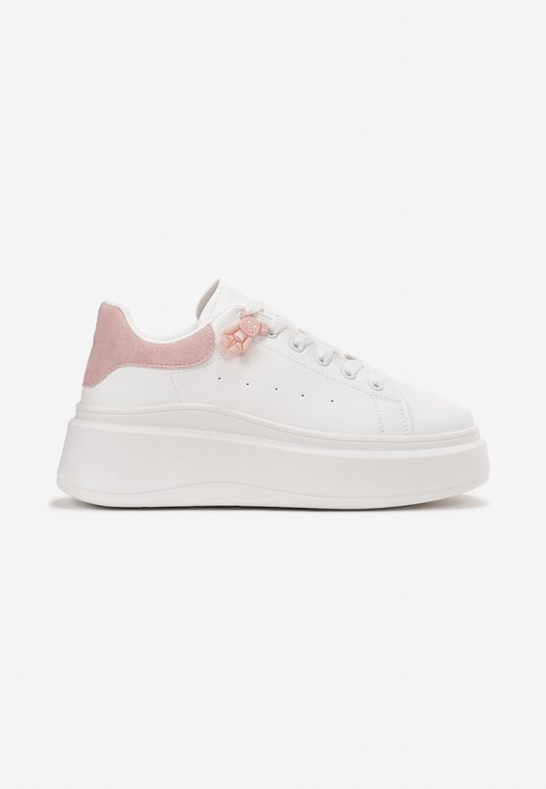 Born2be - Biało-Różowe Wiązane Sneakersy na Grubej Platformie z Cholewką przed Kostkę Auture. Wysokość cholewki: przed kostkę. Nosek buta: okrągły. Kolor: biały. Szerokość cholewki: normalna. Obcas: na platformie