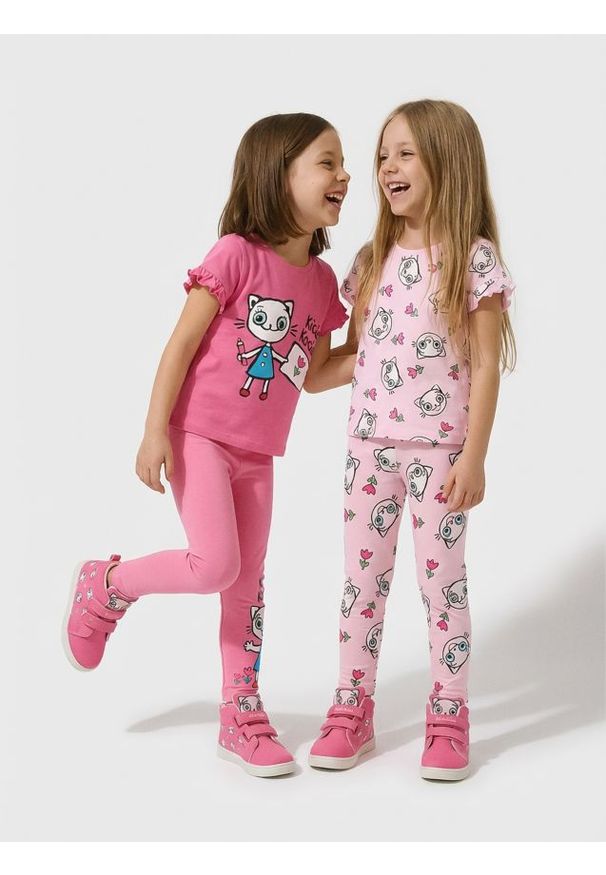 Sinsay - Bawełniane legginsy z nadrukiem 2 pack Kicia Kocia - różowy. Kolor: różowy. Materiał: bawełna. Wzór: nadruk