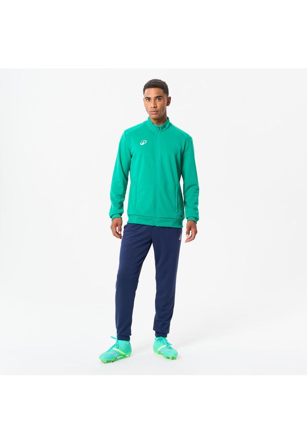 KIPSTA - Bluza piłkarska Kipsta Essential Club. Typ kołnierza: komin. Kolor: zielony. Materiał: poliester, prążkowany, materiał, tkanina, elastan. Sport: piłka nożna