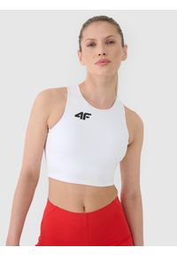 4f - 4F Biustonosz treningowy ze średnim wsparciem damski - biały XXL. Kolor: biały. Materiał: syntetyk, włókno, dzianina, materiał, elastan, guma. Rodzaj stanika: wyciągane miseczki. Wzór: jednolity, gładki, ze splotem. Sport: bieganie, kolarstwo, fitness #2