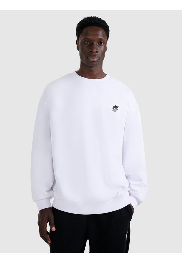 4f - 4F Bluza dresowa nierozpinana bez kaptura męska - biała XS. Okazja: na co dzień. Typ kołnierza: bez kaptura. Kolor: biały. Materiał: dresówka. Styl: casual