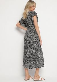 Born2be - Czarna Bawełniana Sukienka z Gumką w Talii w Drobne Kwiatki Nulinea. Okazja: na co dzień. Typ kołnierza: dekolt w serek. Kolor: czarny. Materiał: bawełna. Wzór: kwiaty. Typ sukienki: rozkloszowane. Styl: elegancki, casual, klasyczny #5