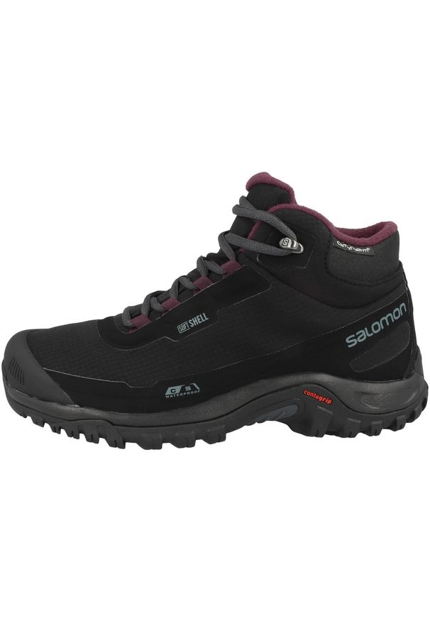 salomon - Buty trekkingowe damskie Salomon Shelter CS WP. Zapięcie: sznurówki. Kolor: czarny. Materiał: guma, materiał, tkanina, syntetyk. Szerokość cholewki: normalna