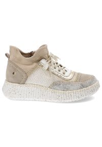 Beżowe Sneakersy Maciejka Eleganckie Sportowe Obuwie Damskie. Okazja: na co dzień. Zapięcie: sznurówki. Kolor: beżowy. Materiał: skóra. Szerokość cholewki: normalna #5