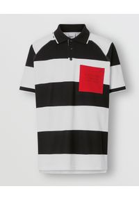 Burberry - BURBERRY - Koszulka Polo w paski. Typ kołnierza: polo. Kolor: czarny. Materiał: bawełna. Wzór: paski. Styl: klasyczny #5