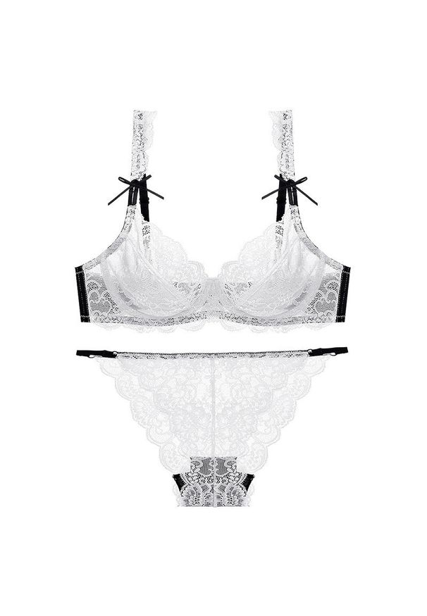 Intica - Komplet bielizny z koronki z delikatnymi wiązaniami Aftina. Kolor: biały. Materiał: koronka. Wzór: koronka