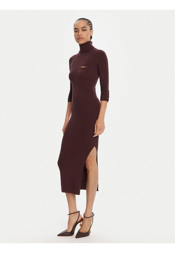 Elisabetta Franchi Sukienka dzianinowa AM-23B-56E2-V390 Bordowy Slim Fit. Kolor: czerwony. Materiał: lyocell