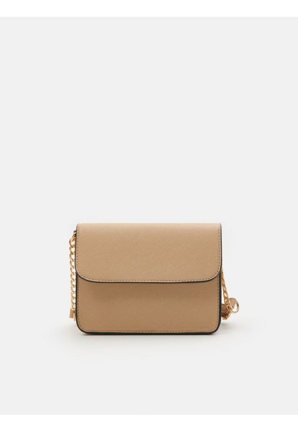 Sinsay - Torebka z łańcuszkiem - beżowy. Kolor: beżowy. Materiał: skórzane. Styl: elegancki