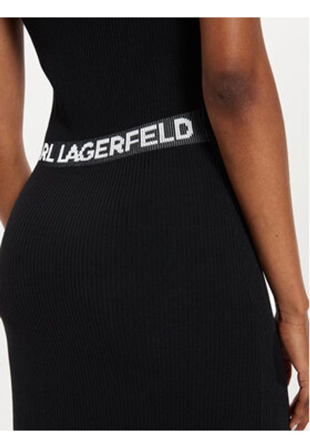 Karl Lagerfeld - KARL LAGERFELD Sukienka letnia 245W1332 Czarny Slim Fit. Typ kołnierza: dekolt w karo. Kolor: czarny. Materiał: syntetyk. Sezon: lato