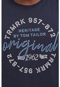 Tom Tailor t-shirt bawełniany kolor granatowy z nadrukiem. Okazja: na co dzień. Kolor: niebieski. Materiał: bawełna. Wzór: nadruk. Styl: casual