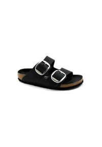 Klapki damskie Birkenstock Arizona Big Buckle. Zapięcie: bez zapięcia. Kolor: czarny. Materiał: guma, materiał, syntetyk. Szerokość cholewki: normalna. Sport: turystyka piesza, pływanie, fitness