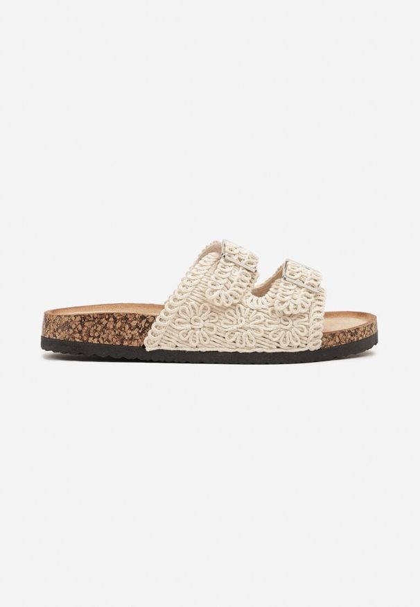 Born2be - Beżowe Klapki z Dwoma Paskami i Klamrami Ralisea. Okazja: na co dzień. Kolor: beżowy. Materiał: jeans. Sezon: lato. Styl: casual