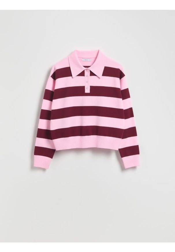 Reserved - Sweter polo z wiskozą - bordowy. Typ kołnierza: polo. Kolor: czerwony. Materiał: wiskoza