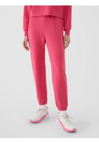 4f - 4F Spodnie dresowe joggery z modalem damskie - różowe XXL. Kolor: różowy. Materiał: dresówka. Wzór: gładki, ze splotem. Sport: fitness #2