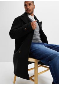 bonprix - Płaszcz dwurzędowy z materiału z domieszką wełny. Kolor: czarny. Materiał: wełna, materiał #3