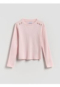 Reserved - Koszulka z ozdobnymi guzikami - pastelowy róż. Kolor: różowy. Materiał: bawełna #1
