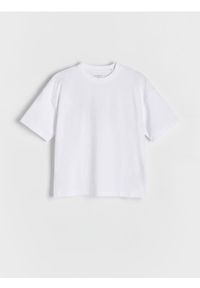Reserved - Gładki t-shirt basic - biały. Kolor: biały. Materiał: dzianina, bawełna. Wzór: gładki #1