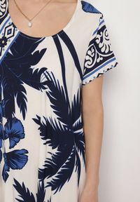 Born2be - Granatowa Sukienka z Wiskozy o Rozkloszowanym Kroju w Roślinny Wzór Miratiela. Okazja: na co dzień. Kolor: niebieski. Materiał: wiskoza. Długość rękawa: krótki rękaw. Sezon: wiosna, lato. Styl: elegancki, casual #7