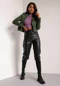 Renee - Zielona Ramoneska Charlee. Kolor: zielony. Materiał: jeans, zamsz. Długość rękawa: długi rękaw. Długość: długie. Wzór: aplikacja. Styl: klasyczny, wizytowy #4