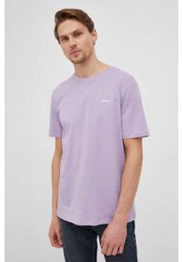 Hugo t-shirt bawełniany kolor fioletowy gładki. Okazja: na co dzień. Kolor: fioletowy. Materiał: bawełna. Wzór: gładki. Styl: casual