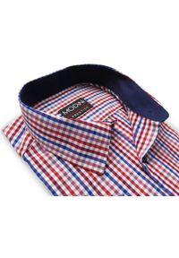 Modini - Koszula z krótkim rękawem w czerwono-niebieską kratę - tattersall MK30. Kolor: wielokolorowy, czerwony, niebieski. Materiał: bawełna, poliester, tkanina. Długość rękawa: krótki rękaw. Długość: krótkie. Styl: klasyczny #1