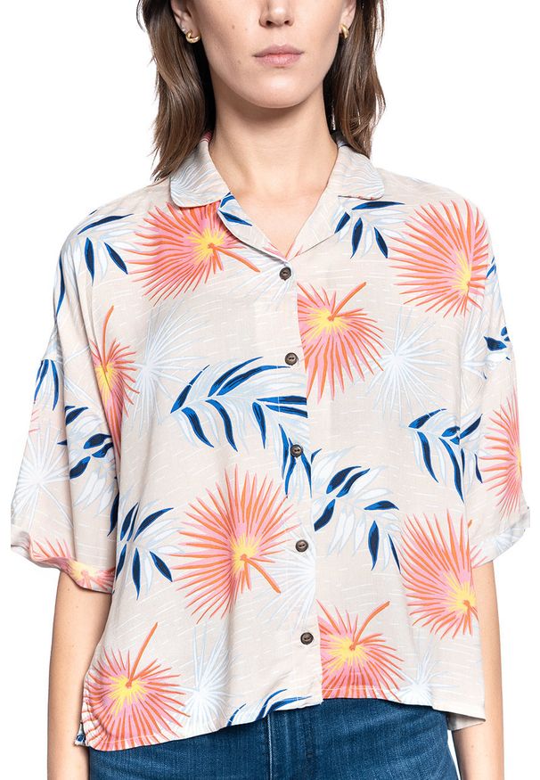 Lee - DAMSKA KOSZULA MATERIAŁOWA LEE FLORAL RESORT SHIRT ECRU L46DDWNQ 112110884. Materiał: materiał