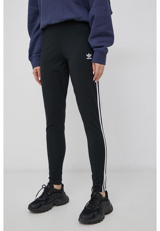 adidas Originals Legginsy HD2350 damskie kolor czarny gładkie. Stan: podwyższony. Kolor: czarny. Materiał: bawełna, dzianina. Wzór: gładki