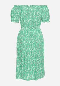 Born2be - Zielona Sukienka Midi z Wiskozy Hiszpanka w Kwiatowy Print Oserafia. Typ kołnierza: dekolt hiszpanka. Kolor: zielony. Materiał: wiskoza. Wzór: nadruk, kwiaty. Styl: boho. Długość: midi #2