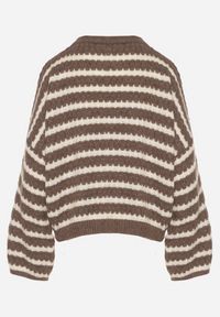 Born2be - Brązowy Sweter Oversize z Wełną i Wiskozą o Luźnym Splocie w Paski Ternose. Okazja: na co dzień. Kolor: brązowy. Materiał: wiskoza, wełna. Wzór: paski, ze splotem. Styl: casual, klasyczny #5
