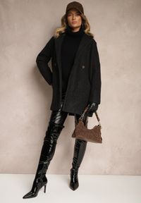 Renee - Czarny Dwurzędowy Płaszcz Boucle z Kieszeniami Enathea. Okazja: na co dzień, do pracy. Kolor: czarny. Materiał: jeans. Długość rękawa: długi rękaw. Długość: długie. Styl: klasyczny, casual #3