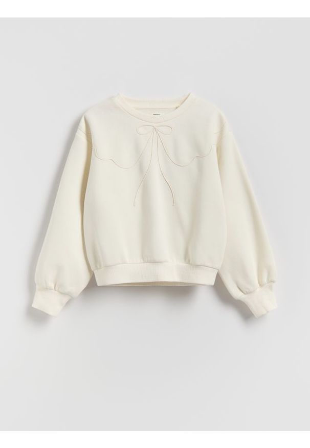 Reserved - Bluza z kokardą - złamana biel. Typ kołnierza: kokarda. Materiał: bawełna