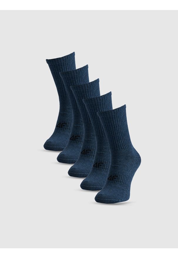 4f - 4F Skarpetki długie (5-pack) męskie - granatowe 39-42. Kolor: niebieski. Materiał: dzianina, bawełna
