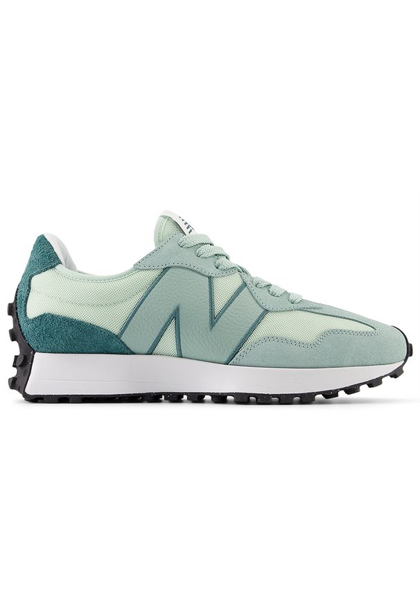 Buty unisex New Balance U327ME – zielone. Okazja: na co dzień. Kolor: zielony. Materiał: skóra, dresówka, zamsz, guma. Szerokość cholewki: normalna