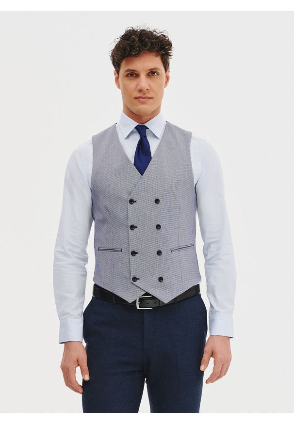 Pako Lorente - PAKO LORENTE - Dwurzędowa kamizelka męska w pepitkę. Materiał: wiskoza, poliester, elastan. Styl: młodzieżowy, elegancki