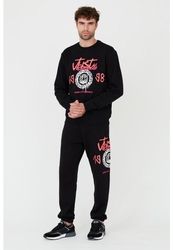 Just Cavalli - JUST CAVALLI Czarne męskie spodnie z nadrukiem R 1998 Dripp, Rozmiar M. Kolor: czarny. Wzór: nadruk