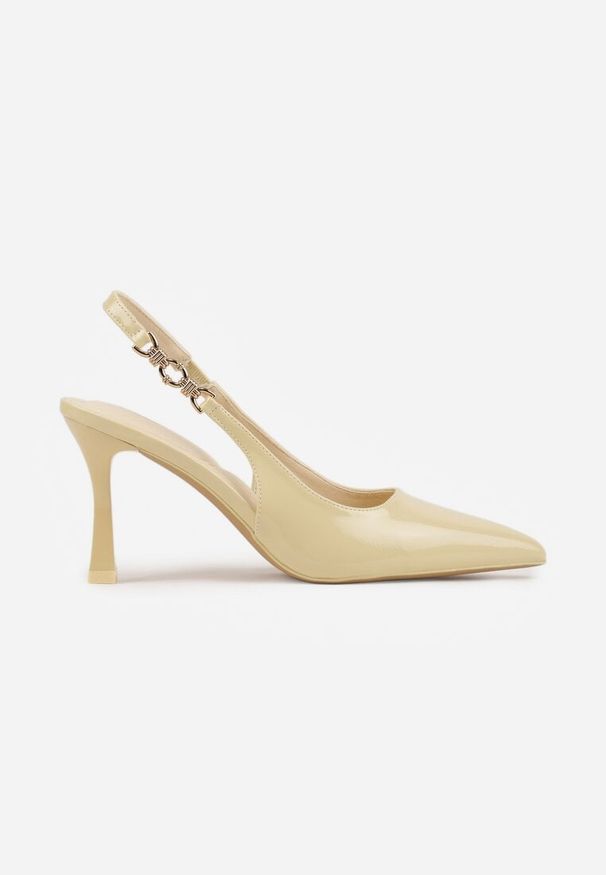 Renee - Żółte Eleganckie Szpilki Slingback VICES z Ozdobną Aplikacją przy Pasku Natera. Zapięcie: pasek. Kolor: żółty. Wzór: aplikacja. Obcas: na szpilce. Styl: elegancki. Wysokość obcasa: średni