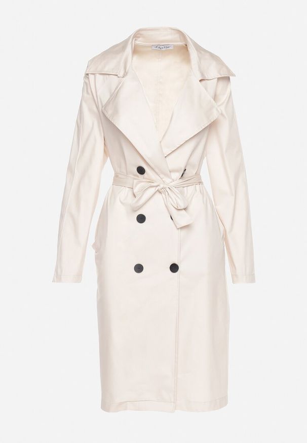 Born2be - Beżowy Płaszcz Dwurzędowy Typu Trencz z Wiązanym Paskiem Levita. Okazja: na co dzień. Kolor: beżowy. Materiał: materiał. Wzór: aplikacja. Styl: klasyczny, casual