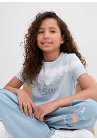 bonprix - T-shirt z dłuższym tyłem z czystej bawełny organicznej. Kolor: niebieski. Materiał: bawełna. Długość: długie. Wzór: nadruk #2