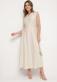 Born2be - Beżowa Wiskozowa Sukienka o Rozkloszowanym Kroju Lirice. Okazja: na co dzień. Kolor: beżowy. Materiał: wiskoza. Typ sukienki: proste. Styl: casual, elegancki, klasyczny #1