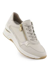 Skórzane sneakersy damskie na koturnie beżowe Rieker N9301-60. Kolor: beżowy. Materiał: skóra ekologiczna. Obcas: na koturnie #1