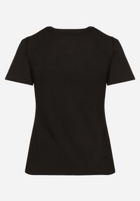 Born2be - Czarny Bawełniany T-shirt z Błyszczącym Nadrukiem Karonea. Okazja: na co dzień. Kolor: czarny. Materiał: bawełna. Wzór: nadruk. Styl: casual, wizytowy, rockowy