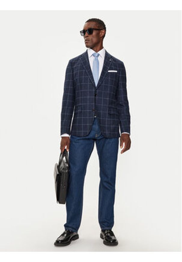 BOSS - Boss Marynarka H-Hutson 50527998 Granatowy Slim Fit. Kolor: niebieski. Materiał: bawełna