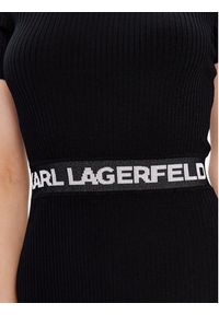 Karl Lagerfeld - KARL LAGERFELD Sukienka dzianinowa Logo 225W1350 Czarny Slim Fit. Typ kołnierza: dekolt w karo. Kolor: czarny. Materiał: dzianina, wiskoza