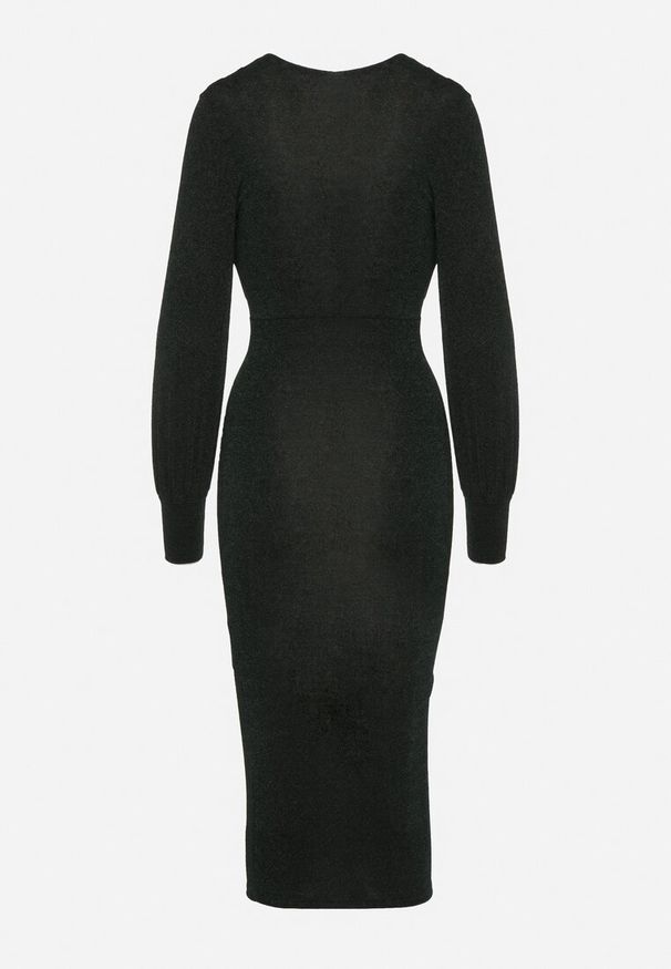 Born2be - Zielona Dopasowana Sukienka z Kopertowym Dekoltem i Bufiastymi Rękawami Ulonissa. Okazja: na imprezę. Typ kołnierza: dekolt w kształcie V. Kolor: zielony. Typ sukienki: kopertowe. Styl: klasyczny