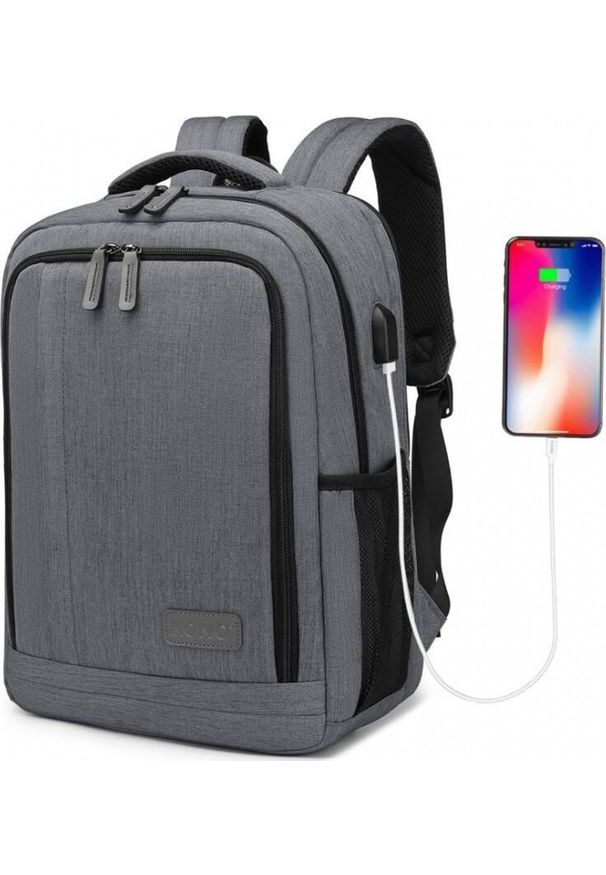 Plecak Kono KONO Plecak miejski szkolny biznesowy do podróży 40x28x15 pojemny USB Szary. Kolor: szary. Styl: biznesowy