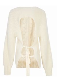BY CABO - Wełniany sweter z wiązaniem Adonis. Kolor: biały. Materiał: wełna. Długość rękawa: długi rękaw. Długość: długie. Styl: elegancki #2